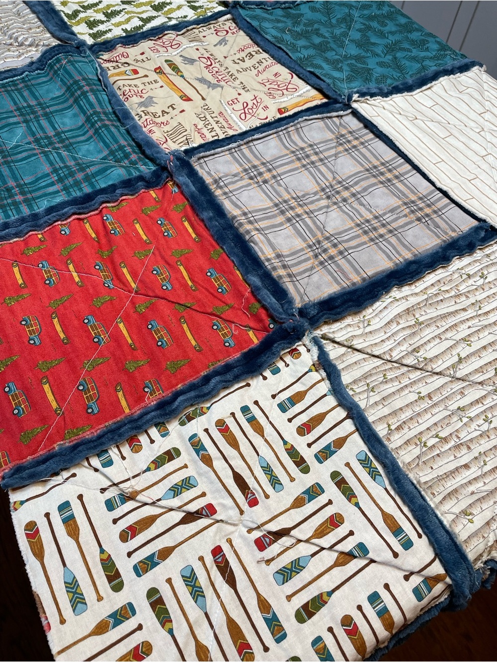UNFINISHED Handmade Patchwork Quilt with Velour Backing- Outdoors Theme Crib Sz - Picture 3 of 8